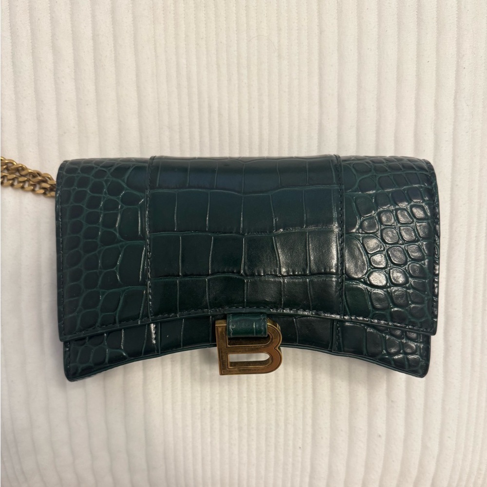 Balenciaga Green Croc-Embossed Women's Bag